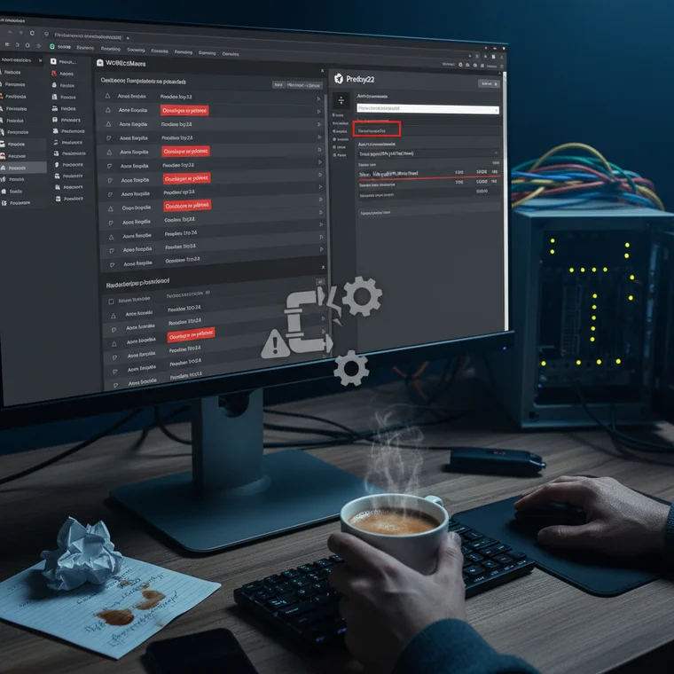 Schemat komunikacji Przelewy24 z WooCommerce z zaznaczonym momentem, w którym błąd wtyczki blokuje zmianę statusu zamówienia
