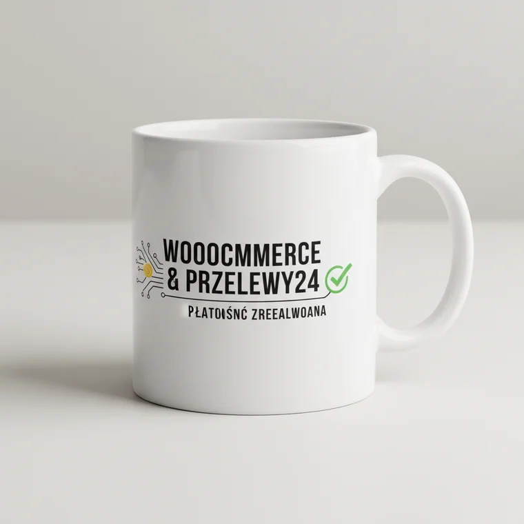 Panel WooCommerce z niezmieniającym się statusem zamówienia i błędem wtyczki Przelewy24, ilustrujący problem z aktualizacją płatności