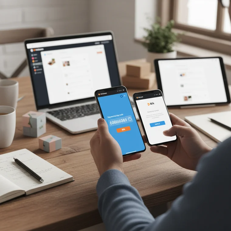 Smartfon z ekranem płatności Blik w sklepie WooCommerce, prezentujący responsywną stronę kasy i poprawne działanie płatności Blik na telefonach