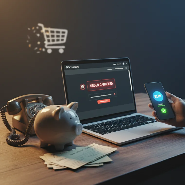 Ustawienia metod płatności WooCommerce na ekranie laptopa, pokazujące konfigurację i moment wyłączenia przelewu tradycyjnego