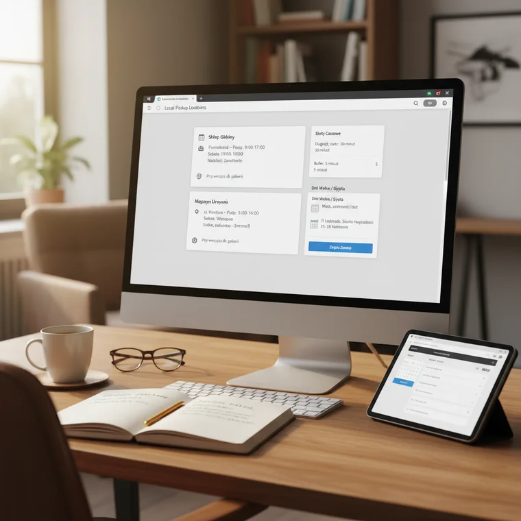 Widok klienta wybierającego punkt odbioru osobistego WooCommerce z listą lokalizacji i godzinami otwarcia