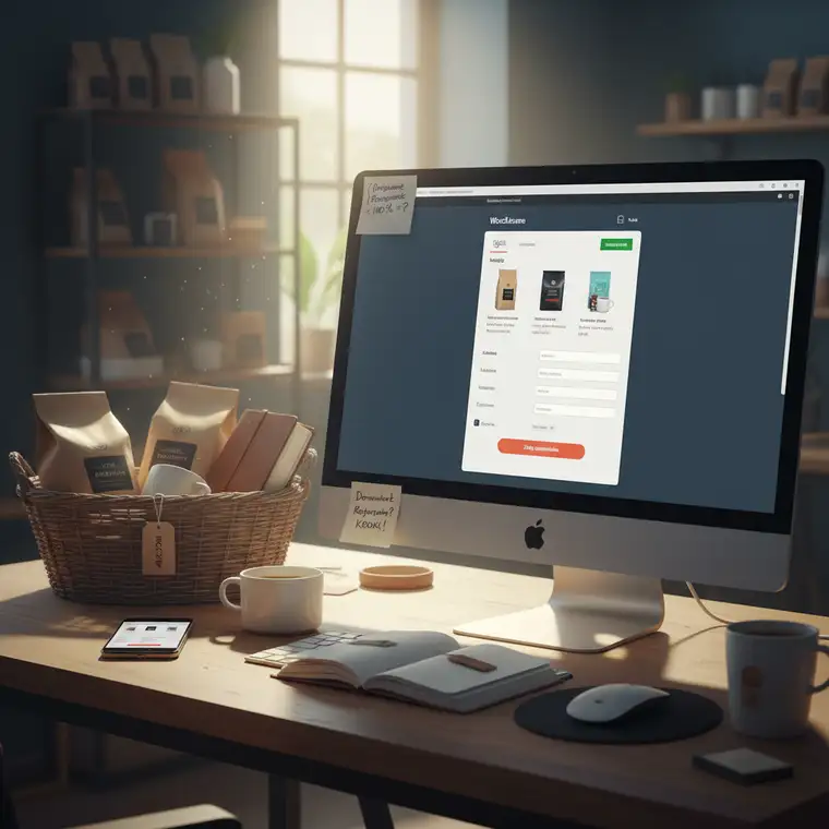 Schemat procesu zakupowego z wyróżnionym etapem porzucenia koszyka w sklepie WooCommerce i sposobem, jak go policzyć