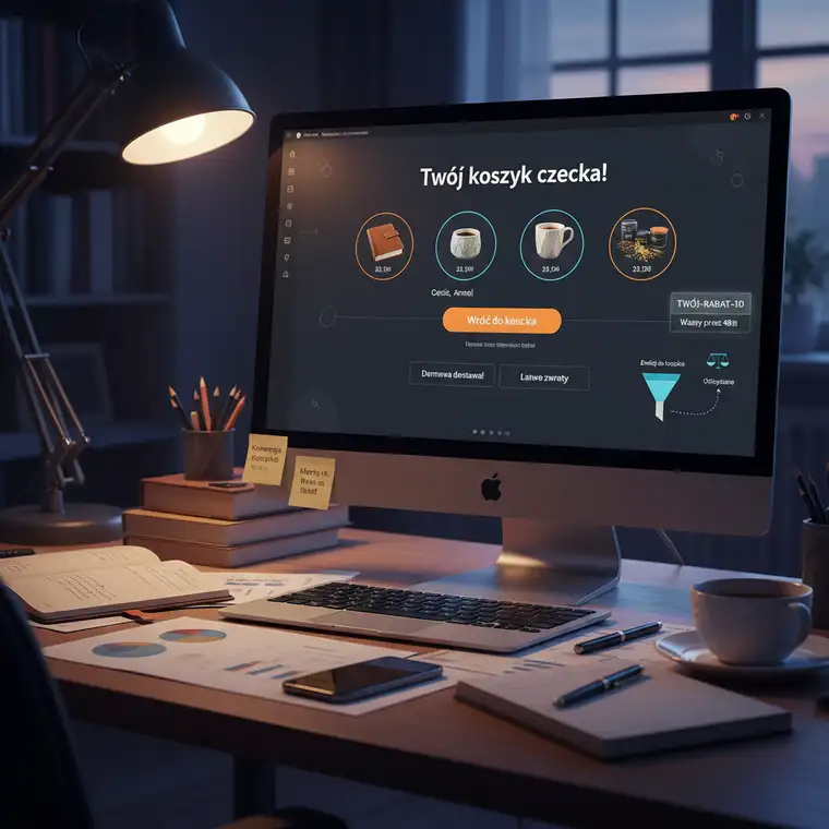 Schemat sekwencji maili o porzuconym koszyku w WooCommerce z momentem dodania rabatu bez utraty marży