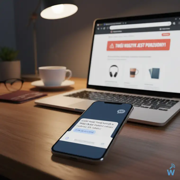 Schemat automatyzacji marketingowej SMS dla porzuconych koszyków w WooCommerce z ustawieniami czasu, treści i rabatów