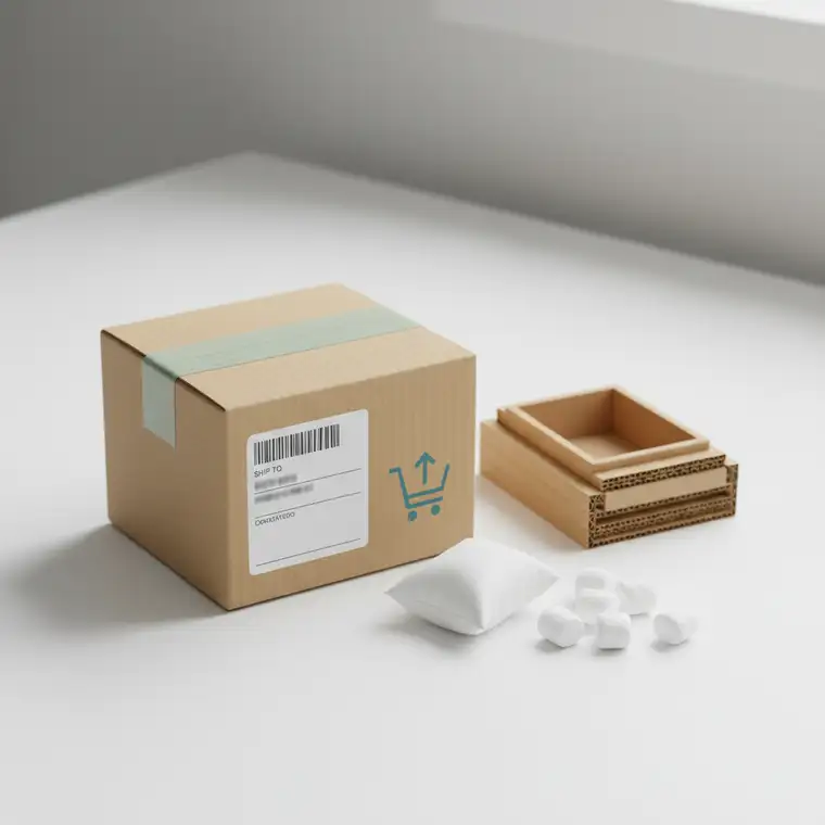 Mężczyzna analizuje na laptopie raport kosztów wysyłki WooCommerce, szukając sposobów na obniżenie stawek kuriera przy 500 zamówieniach miesięcznie