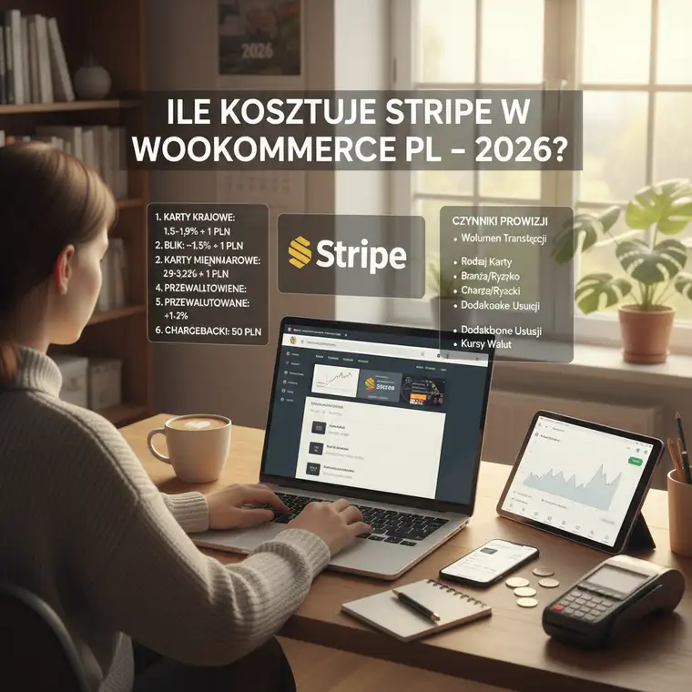 Panel analityczny Stripe i WooCommerce z widokiem prowizji, BLIK, chargebacków i optymalizacji kosztów w polskim sklepie internetowym