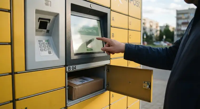 Odbiór paczki z paczkomatu InPost bez aplikacji - otwarta skrytka i kod z SMS-a, który wystarczy wpisać na ekranie
