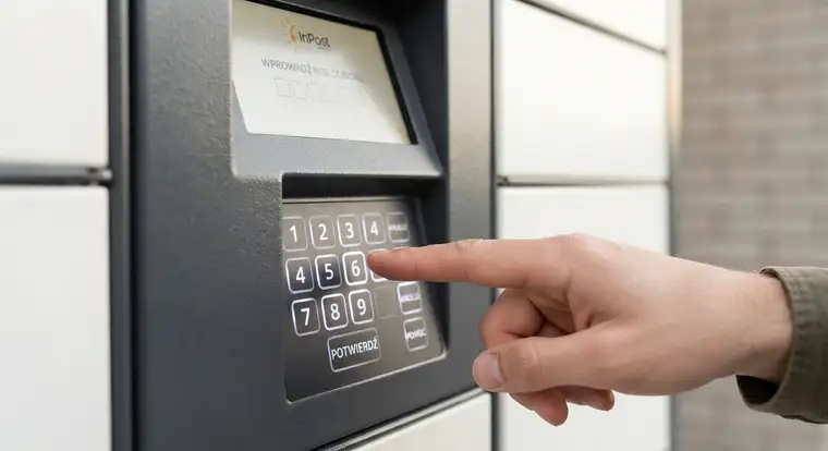 Jak otworzyć paczkomat InPost bez aplikacji - ekran dotykowy urządzenia z opcją odbioru paczki i miejscem na 6-cyfrowy kod